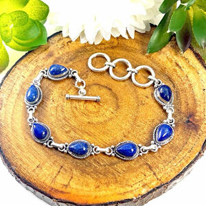 Lapis Lazuli Gemstone Bracelet Blue Southwest Boho Vintage Style New 925